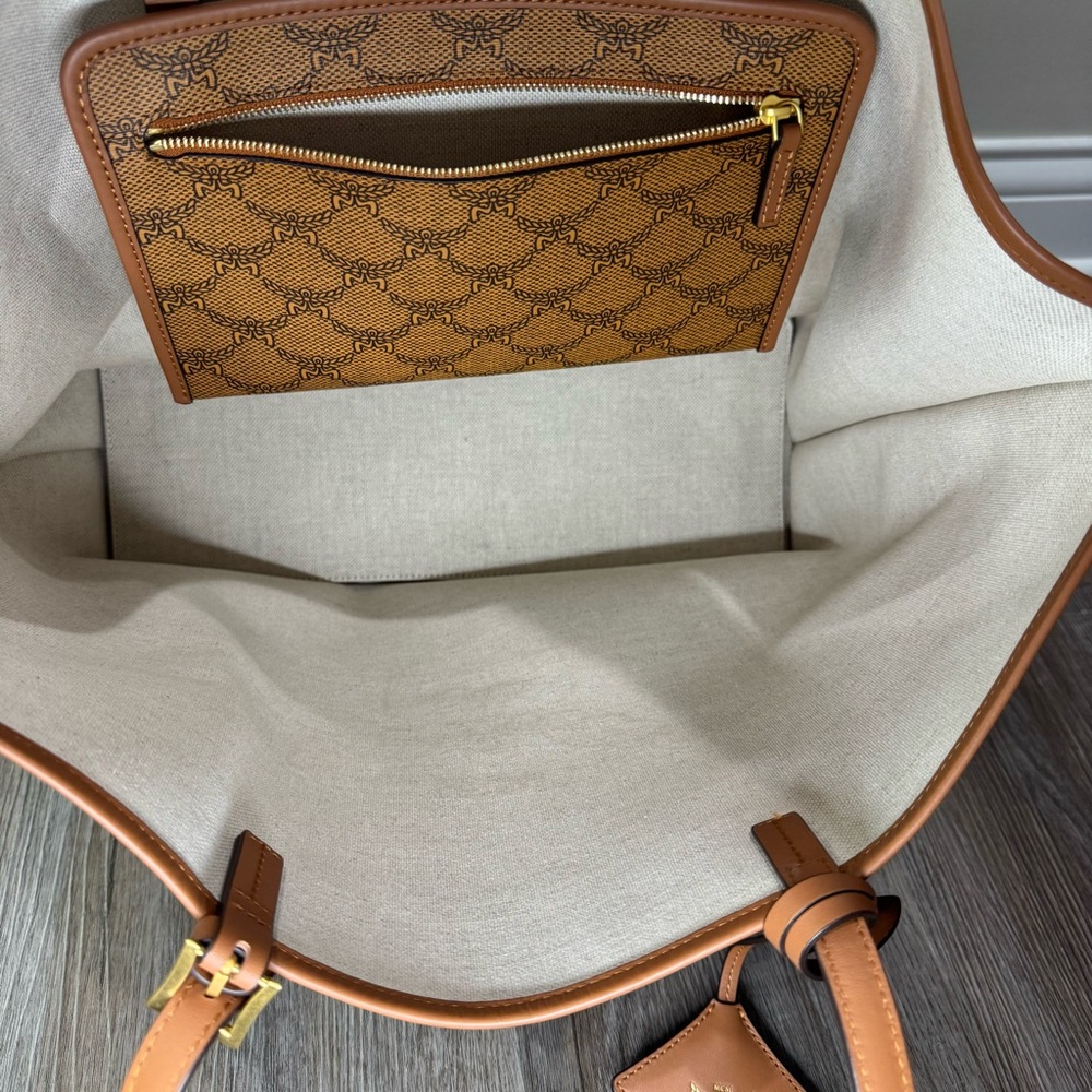 MCM Lauretos Monogram Canvas Medium Shopper Tote in Cognac - Picture 11 of 16